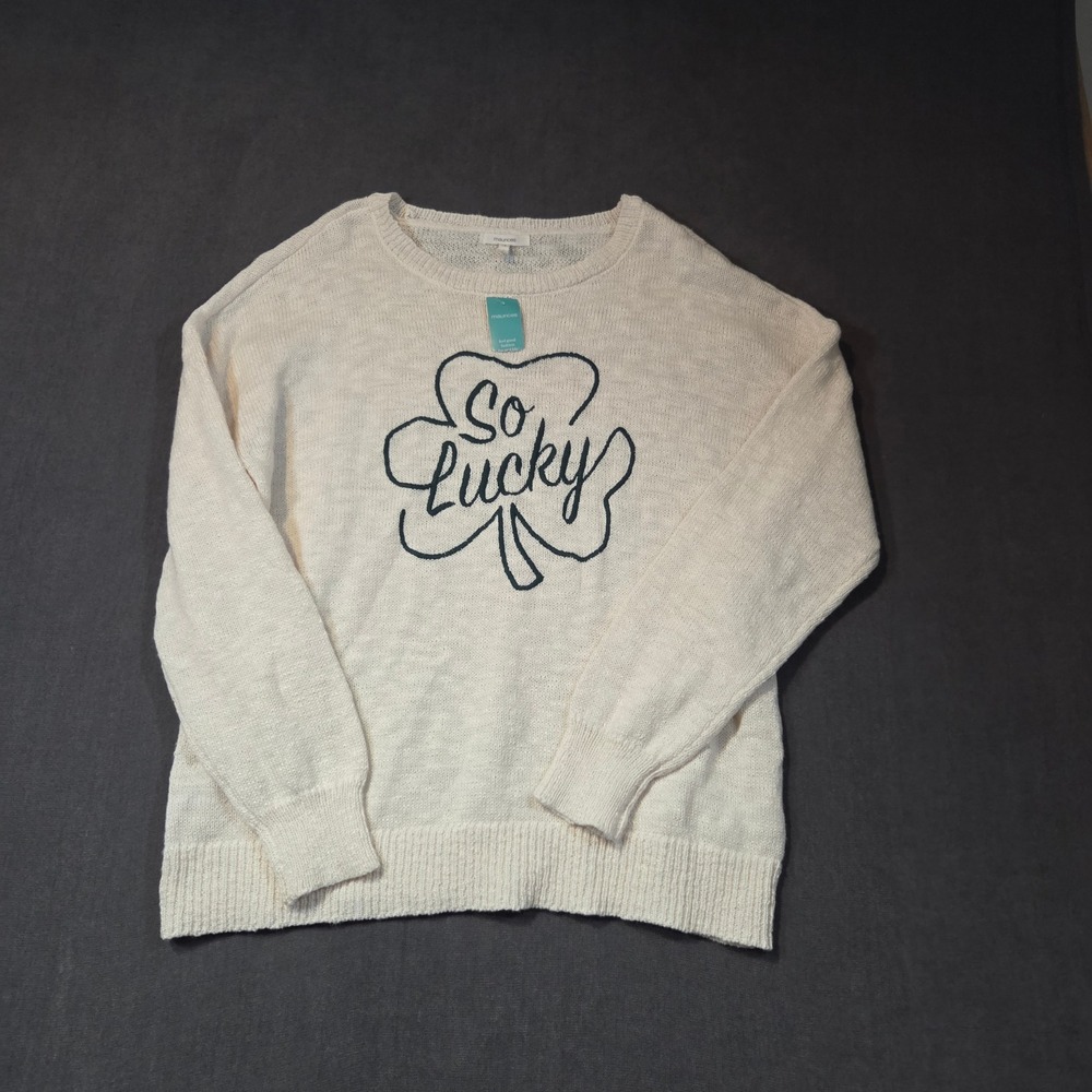 Maurices Sweater Womens Large White So Lucky Shamrock St Patricks Day 32704843T